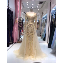2017 New Graceful Long Sleeve Arabian Style Long Beaded Evening Dresses sequins